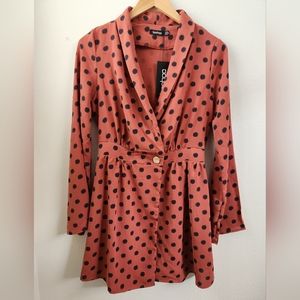Boohoo Women's Polkadot Button‎ Front Retro Shirt Dress Brick Size 4 NWT
